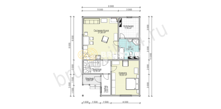 Проект №35 дома из бруса 8х11