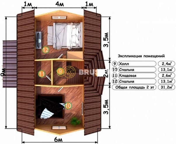 Проект №85 дома из бруса 6х9
