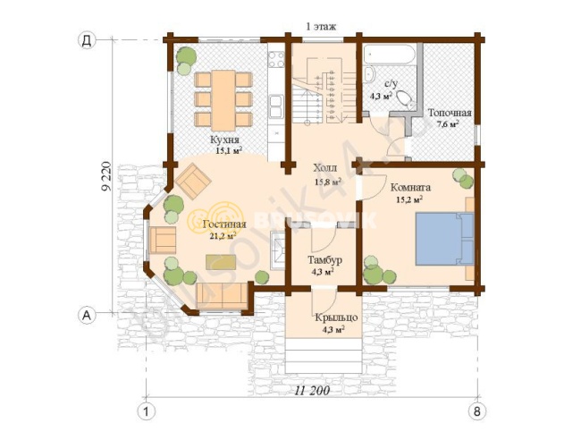 Проект №41 дома из бруса 11,2х9,22