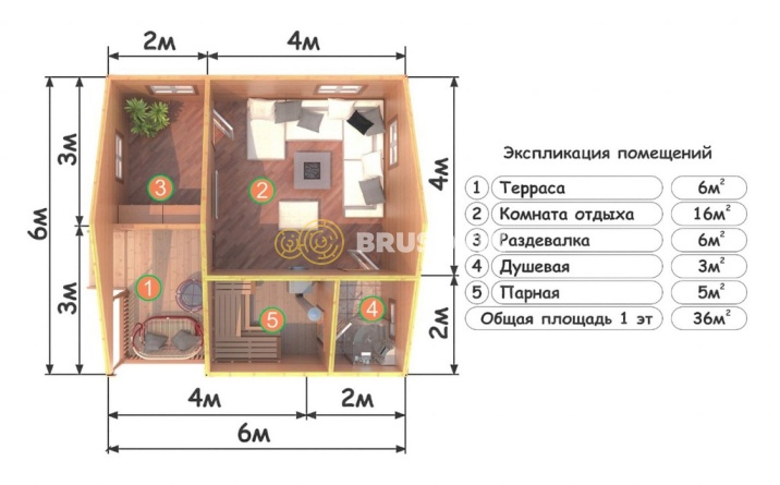 Проект №24 баня из бруса 6х6