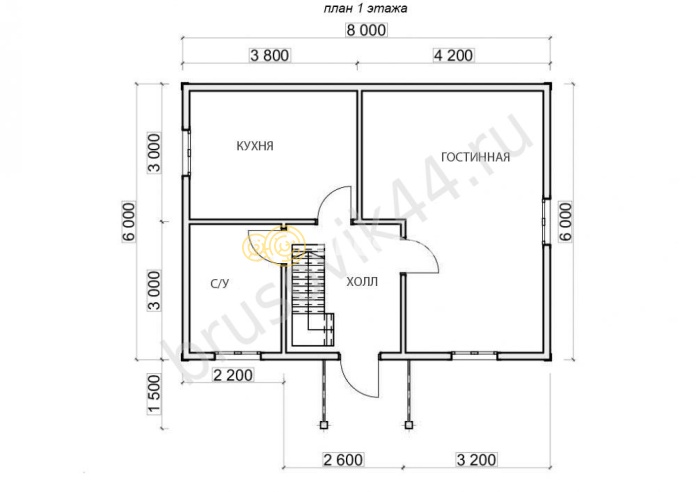 Проект №66 дома из бруса 6х8