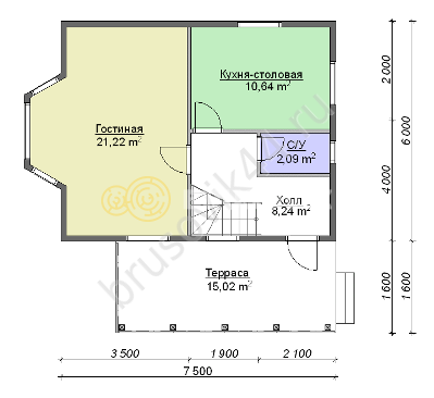 Проект №17 дома из бруса 7,5х7,5