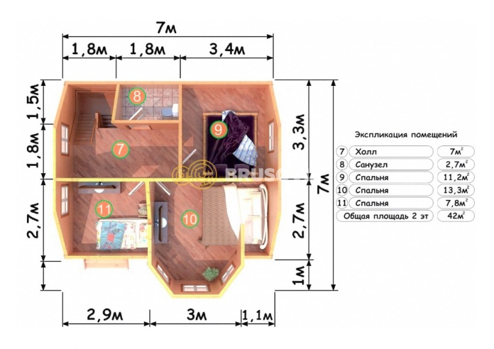 Проект №82 дома из бруса 7х7