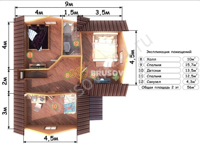 Проект №74 дома из бруса 9х9