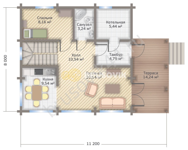 Проект №52 дома из бруса 8x11,2