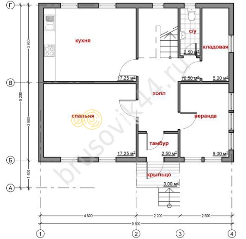 Проект №42 дома из бруса 9,2х9,5