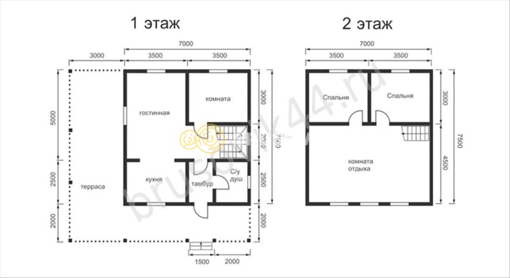Проект №12 дома из бруса 7х7.5