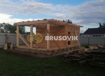 Баня 4,5х4,5 м с террасой 3х4,5 м из обрезного бруса 150х150 мм по индивидуальному проекту в д. Зарубино, Костромской район