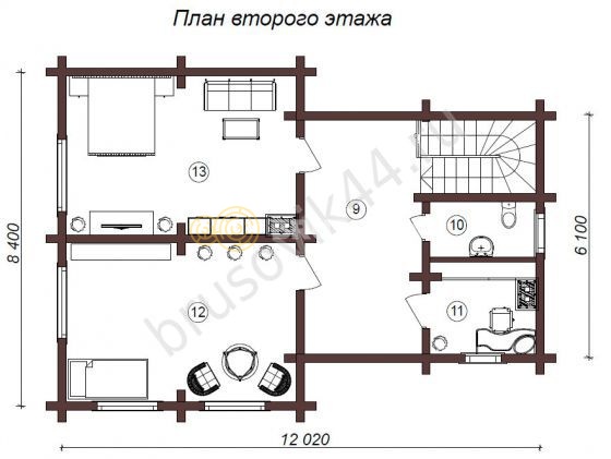 Проект №40 дома из бруса 8,4х12,02