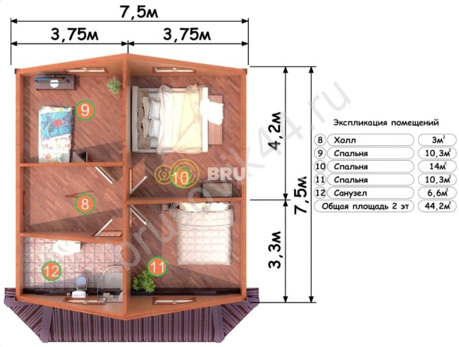 Проект №75 дома из бруса 7,5х8,5