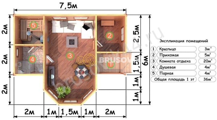 Проект №16 баня из бруса 6х7,5